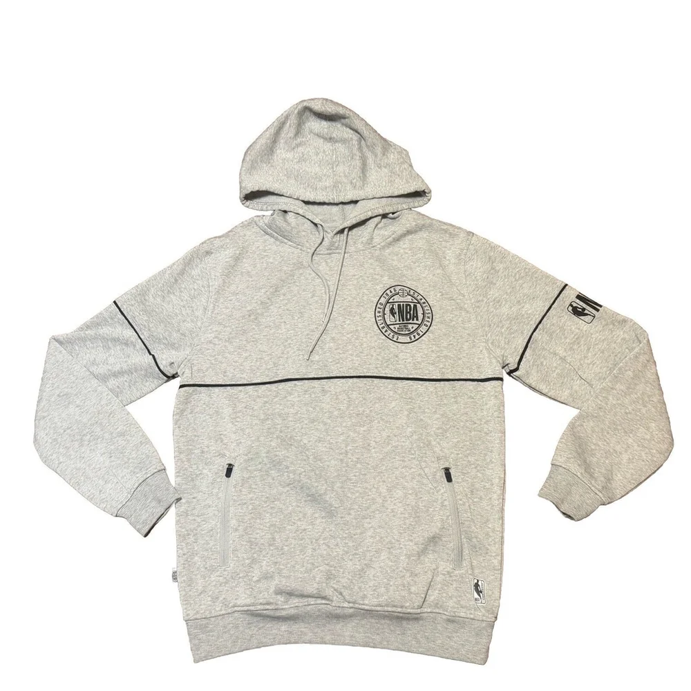 NBA Adult Gray Black Logo Hoodie Size:M Spell Out Basketball Mens